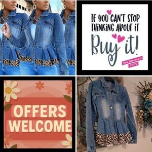 Women's Denim Jean Jacket with Leopard Trim. NWOT Excellent Condition Size Small